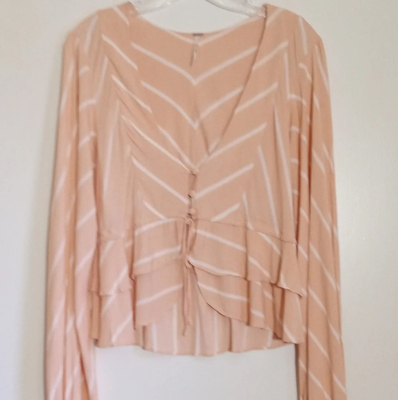 Free People long sleeve vneck button down ruffle peplum top with Chevron pattern - Picture 1 of 6